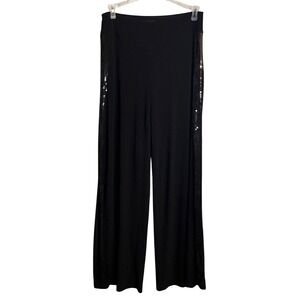 Bracha Black Wide Leg Pants Womens Large Sequin Sheer Overlay High‎ Waist Dressy